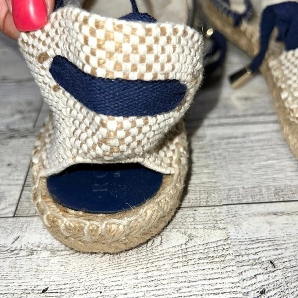 Romena Blue and Cream Stripe Espadrilles Size 8 NWT